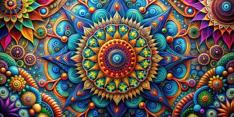 Vibrant DMT Inspired Abstract Art with Psychedelic Patterns and Intricate Geometric Designs