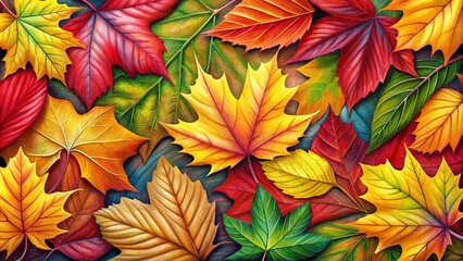 Fototapeta premium Vibrant Fall Leaves Drawings Showcasing Autumn Colors and Nature's Beauty in Artistic Expression