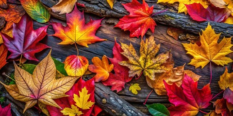 Vibrant Fall Textures Featuring Colorful Leaves, Bark, and Natural Elements in Autumn Landscapes