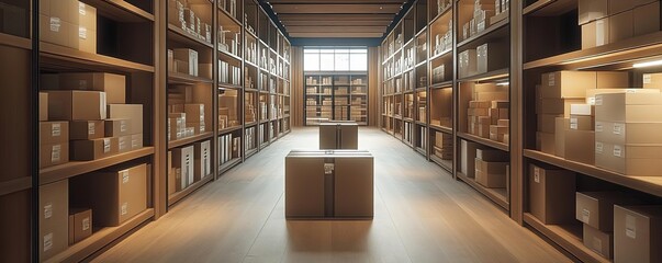 Obraz premium A spacious warehouse filled with neatly stacked boxes, showcasing an organized storage environment for efficient logistics.