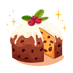 Italian panettone.  Traditional Italian Christmas pastries. Christmas cake. National Sweet bakery. Panettone sweet bread Merry Christmas holiday. Vector for stickers, ad, patterns, greeting card