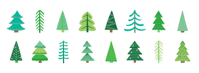 Obraz premium Hand drawn Christmas tree icon set. X-Mas decorations. Vector illustration