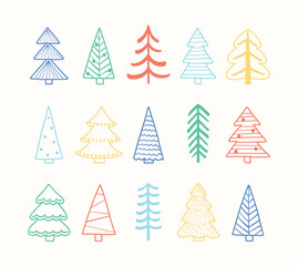 Obraz premium Colourful Christmas tree icon set. X-Mas decorations concept. Vector illustration