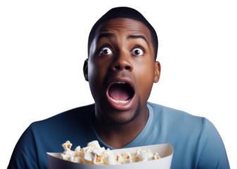 PNG Young man with mouth open movie food frustration.