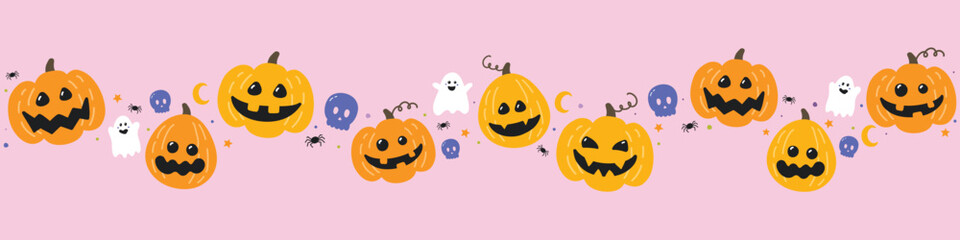 Halloween banner with hand drawn pumpkin lanterns. Vector illustration