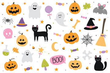 Halloween icon set. Design for kids. Vector illustration