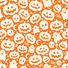 Halloween background with hand drawn pumpkin lanterns. Seamless texture concept. Vector illustration