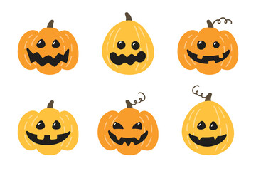 Collection of Halloween pumpkins icons. Vector illustration