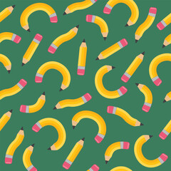 Abstract school background with cartoon pencils. Seamless pattern. Vector illustration