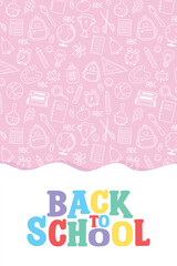 Colourful school background with cartoon icons. Vector illustration