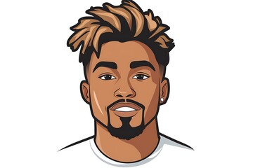 Cartoon illustration of a smiling Black man with locs, goatee beard, and white shirt