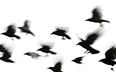 Flying crows border silhouette animal flock.