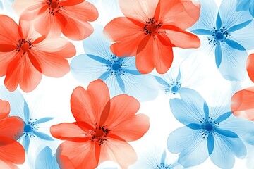 Obraz premium Abstract Floral Pattern, Orange and Blue Watercolor Flowers on White Background