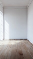 Empty room with wooden floor and white walls for interior design mockup