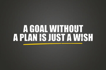 A goal without a plan is just a wish. A blackboard with white text. Illustration with grunge text style.