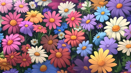 Fototapeta premium Colorful Daisy Flowers Background, Seamless Pattern for Spring and Summer Designs