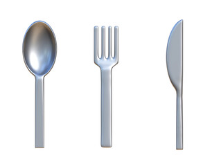 Spoon fork knife on png transparent background.