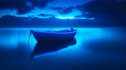 Fototapeta premium Isolated Boat Drifting Slowly on the Calm Ocean Waters picture