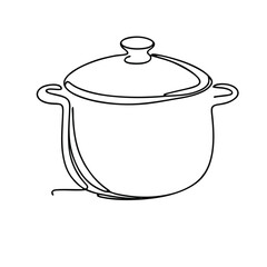 Soup pot. Icon. Vector drawing. One line art. A simple drawing of a continuous line of kitchen utensils, dishes. 