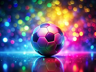 Naklejka premium Vibrant Neon Soccer Ball Background for Dynamic Sports and Creative Design Applications