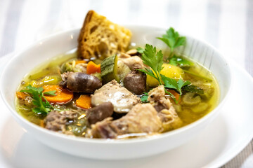 Super nutritious chicken and vegetable soup with chicken liver and hearts