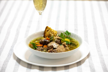 Super nutritious chicken and vegetable soup with chicken liver and hearts