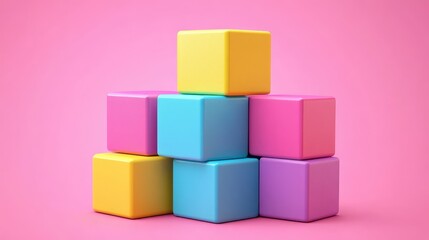 Obraz premium Colorful 3D Render of Brick Block Puzzle Icon in Yellow, Sky Blue, Pink, and Purple
