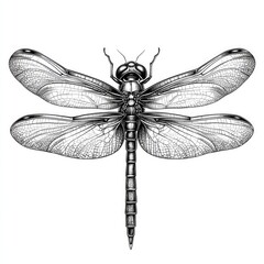 Intricate Black and White Dragonfly Illustration in Zentangle Style, Perfect for Coloring Books, Art Prints, and Decorative Designs