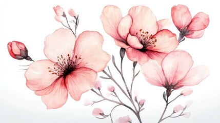 Exquisite Watercolor Clip Art Set Featuring Detailed Pink Flowers