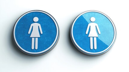 Set of Isolated Blue Circle Signs for Restrooms, Showers, Changing Rooms, and Washrooms