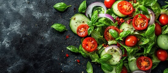 Fresh Salad with Tomatoes, Cucumbers, and Basil