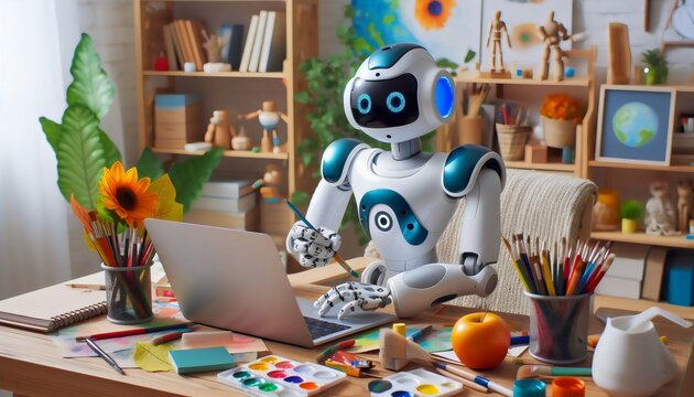 robot humanizado trabajando en su oficina
