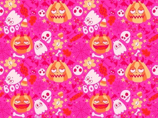 Halloween cute pumpkins seamless monsters pattern for wrapping paper and fabric