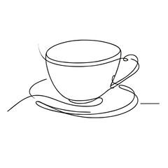 Tea cup. Icon. Vector drawing. One line art. A simple drawing of a continuous line of kitchen utensils, dishes.