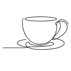 Tea cup. Icon. Vector drawing. One line art. A simple drawing of a continuous line of kitchen utensils, dishes.