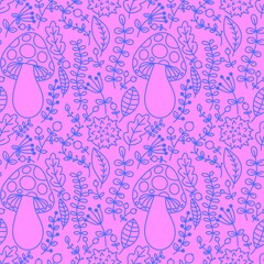 Cartoon autumn harvest seamless Halloween mushrooms pattern