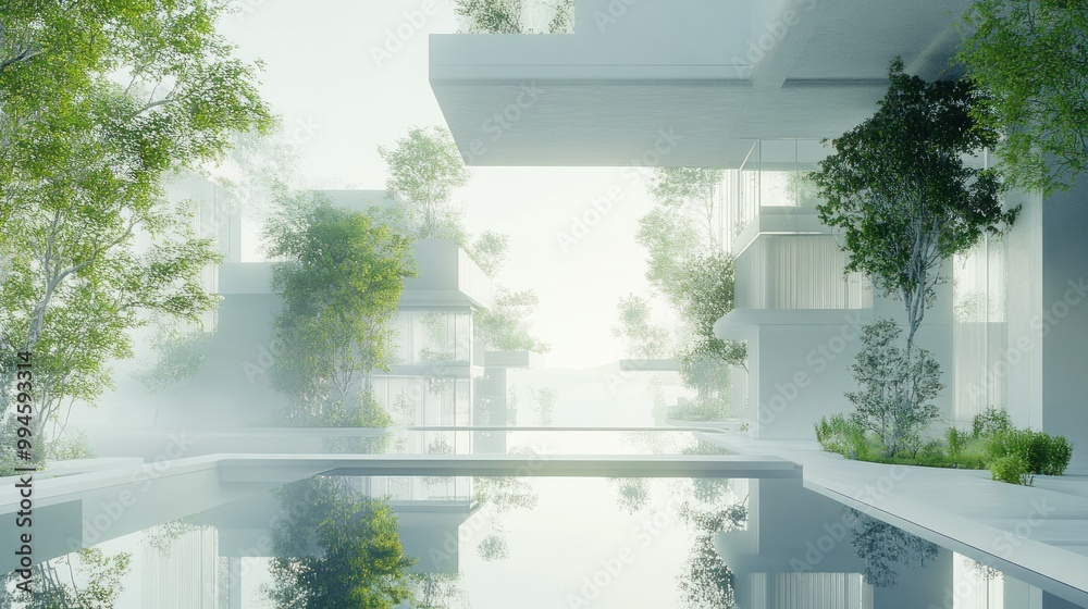 Poster Modern Architecture Reflecting in a Still Pool