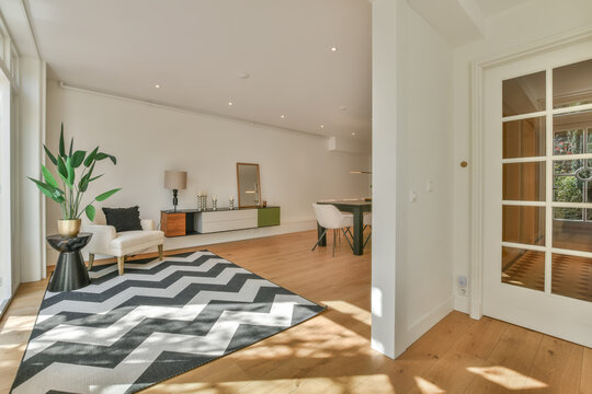 Spacious and modern living room with natural light