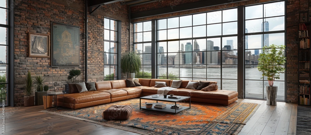 Wall mural Modern Loft with Cityscape View