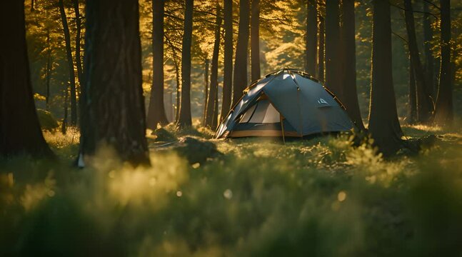 tent in the forest. camping footage concept