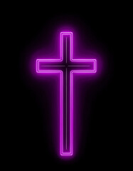 Obraz premium Neon purple cross on black background
