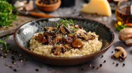 Gourmet risotto with wild mushrooms and Parmesan.