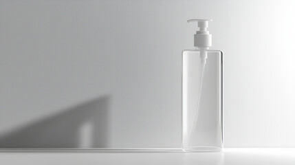 Hand Sanitizer Bottle On Smooth Clear White Surface For Hygiene