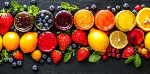 Fresh juices in glass jars. Each jar has a different flavor. Perfect for health-focused projects.