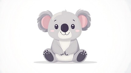 Fototapeta premium Cute cartoon koala bear with big eyes and a smile sitting on a white background