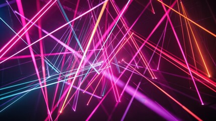 Obraz premium Bright laser beams forming sharp, angular patterns on a dark backdrop, glowing vividly in neon colors