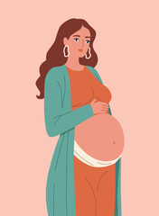 Beautiful pregnant woman. Flat vector illustration Maternity concept design