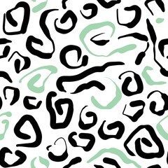 Seamless abstract geometric pattern. Background in black, green, white. Illustration. Lines, meanders, curves. Design for textile fabrics, wrapping paper, background, wallpaper, cover.