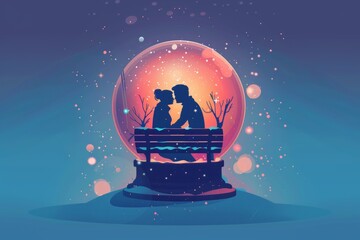 Naklejka premium Silhouette romance in snow globe