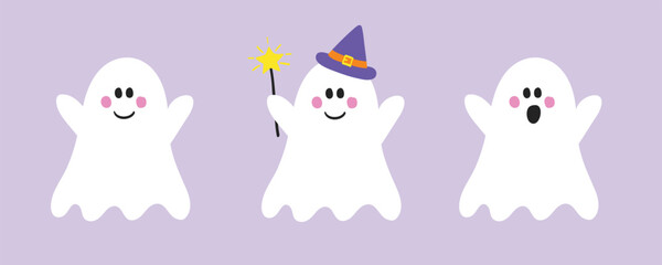 Cute Halloween ghosts. Hand drawn characters. Vector illustration